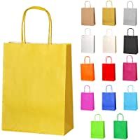 Thepaperbagstore 10 Bolsas De Papel para Fiestas Y Regalos- con Asas Retorcidas - Amarillo - 180x220x80mm